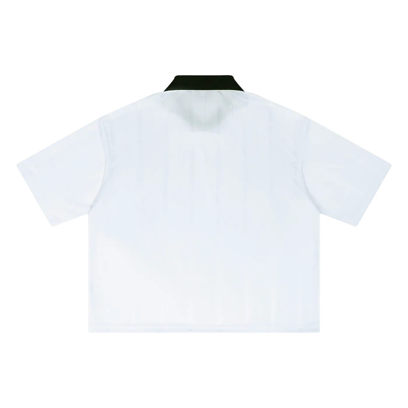 White t-shirt with a black collar on a white background